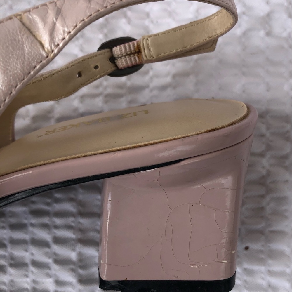LIZ BAKER Ladies Sling Back Kitty Heel Size 8.5 M. Pearl Pink Genuine Leather - Picture 5 of 9